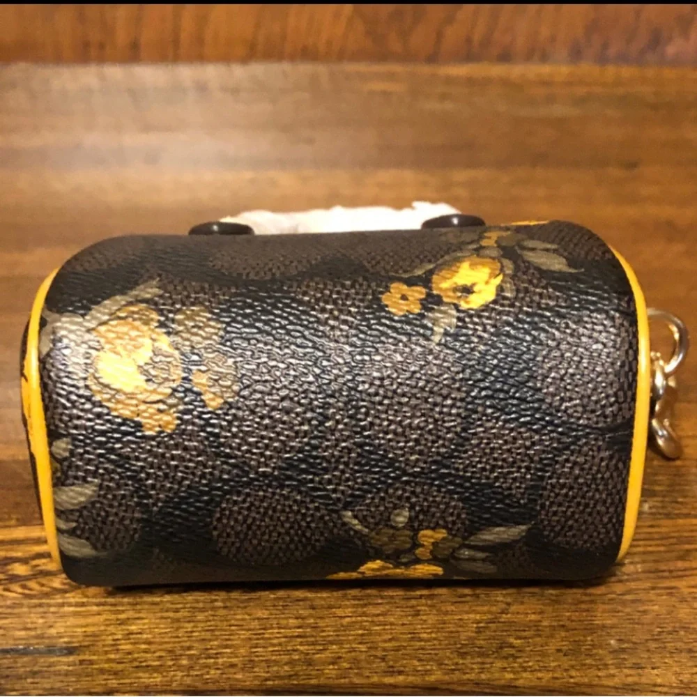 NWT-Coach-Mini Rowan Bag Charm-Floral🌼Walnut/Yellow-$75 - Picture 6 of 11